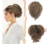 BARSDAR Court Queue de Cheval Extension avec Métal Pliable, DIY Styles 20cm Pince à Griffes Cheveux Humain Moyen Brun Blond Messy Chignon Cheveux Chouchou Postiche pour Femmes Naturel Queue de Cheval