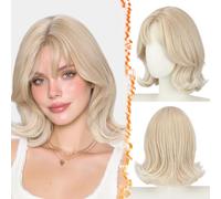 BARSDAR Courte Layered Blond French Bob Perruque Wispy Frange Synthétique | Douce Blowout Bend Feathered Flipped Ends, D'aspect Naturel Lace Scalp, Légère Respirante Confortable Fit, Polyvalente Wear