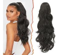 BARSDAR Extension de Queue de Cheval à Pince à Griffes, 50 cm Longue Ondulé Clip in Ponytail Extensions de Cheveux Synthétique Bouclé Postiche pour Femmes, Brun le plus foncé