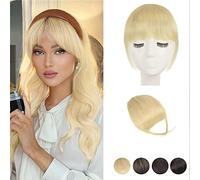 BARSDAR Frange à Clip Cheveux Humains, Naturel Humain Extension de Cheveux Frange à clip pour Femmes Clair Blond Extensions Franges Épais French Bangs avec Tempes Postiche - Blanchi Blond