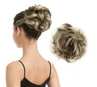 BARSDAR Humain Chignon Postiche Cheveux, Humains Chignon de Cheveux Extensions pour Femmes Highlight Chouchou Hair Naturel Postiche Elastique Scrunchie Updo Hair Bun - Brun Moyen & Blond Clair