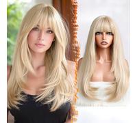 BARSDAR Longue Blond Perruques avec Frange, Longue Raides Blond Perruque avec Frange pour Femmes 60cm Aspect Naturel Synthétiques Hair Replacement Perruques Cosplay Party Halloween Perruque