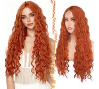 BARSDAR Longue Gingembre Rouge Perruques, Longue Bouclés Cuivré Costume Perruque 76cm Aspect Naturel Synthétiques Orange Perruque Cosplay Halloween Brave Perruques pour Femmes