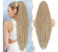 BARSDAR Longue Queue de Cheval Extnsion avec Cordon Blond Cendré Clair, 76cm Bou Ondulée Synthétique Peigne Clip in Queue de Cheval Postiche pour Femmes Épais Aspect Naturel Ponytail
