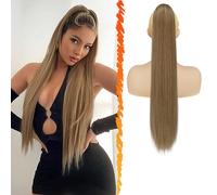 BARSDAR Longue Raides Queue de Cheval Extension - 66cm Brun Queue de Cheval Extension de Cheveux avec Cordon Synthétique Clip en Queue de Cheval Postiche Faux Ponytail pour Femmes - Clair Brun Mixte