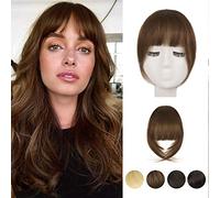 BARSDAR Medium Brown Human Hair Bangs Clip in - 100% Real Human Hair Clip in Bangs for Women - Medium Brown French Bang Extensions Natura Fringe with Temples Hairpieces