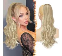 BARSDAR Ondulés Queue de Cheval Extension avec Cordon, 50cm Synthétique Peigne Clip in Queue de Cheval Extension Cheveux pour Femmes Aspect Naturel Postiche Ponytail - Blond Cendré Clair Highlight