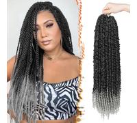 BARSDAR Passion Twist Hair, 56 cm 8 Packs Passion Twist Crochet Hair Longue Bouclée Pré-torsadés Crochet Braids Ombre Gris Pre-Looped Synthétiques Extensions de Cheveux T1B/Gris