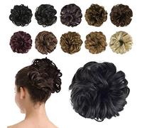BARSDAR Postiche Chignon Cheveux Naturel Chignon Effet Decoiffe MéChéS Bouclé Chouchous Extensions de Cheveux Scrunchies OnduléS Donut Mariage pour Femme 40g