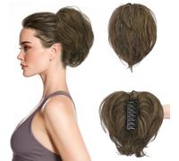BARSDAR Postiche Queue de Cheval Extension avec Métal Pliable, DIY Styles 20cm Pince à Griffes Cheveux Humain Messy Chignon Cheveux Chouchou Postiche pour Femmes Épais Court Brun Mix Queue de Cheval