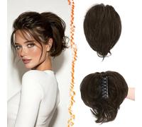 BARSDAR Postiche Queue de Cheval Extension avec Métal Pliable, DIY Styles 20cm Pince à Griffes Cheveux Humain Brun Foncé Mix Messy Chignon Cheveux Chouchou Postiche pour Femmes Court Queue de Cheval