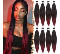BARSDAR Pre Stretched Braiding Hair, 66cm 8 Packs Ombre Rouge Longue Cheveux Tressés Pré-étirés pour Tresses Africaine Yaki Texture Réglage D'eau Chaude Synthétique Extensions de Cheveux - T1B/900#
