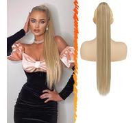 BARSDAR Queue de Cheval Extension avec Cordon, 66cm Longue Raides Blond Queue de Cheval Extension Cheveux Synthétique Faux Ponytail Postiche Clip in Ponytail pour Femmes - Clair Cendré Blond Mixte