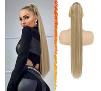 BARSDAR Queue de Cheval Extension avec Cordon, 76cm Longue Raides Blond Queue de Cheval Extension Cheveux Synthétique Faux Ponytail Postiche Clip in Ponytail pour Femmes - Clair Cendré Blond Mixte
