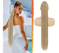 BARSDAR Queue de Cheval Extension avec Cordon - 86cm Longue Raides Blond Queue de Cheval Extension de Cheveux Synthétique Faux Queue de Cheval Postiche pour Femmes - Clair Cendré Blond Mixte