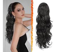 BARSDAR Queue de Cheval Extension Noir Marron, 50cm Bouclée Ondulée Queue de Cheval Extension de Cheveux avec Cordon pour Femmes Synthétique Clip en Postiche Ponytail Cheveux - Noir Marron
