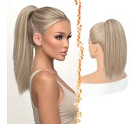 BARSDAR Raides Blond Extension Queue de Cheval, 40cm Courte Raides Blond Ponytail Extensions avec Cordon Naturel Synthétique Cheveux Cheer Posh Queue de Cheval Postiche Extension Cheer Competition