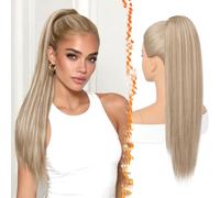 BARSDAR Raides Blond Extension Queue de Cheval, 55cm longue Raides Blond Ponytail Extensions avec Cordon Naturel Synthétique Cheveux Cheer Posh Queue de Cheval Postiche Extension Cheer Competition