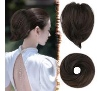 BARSDAR Raides Brun Cheveux Chignon Extension, Court Raides Queue de Cheval Chignon Extension de Cheveux Synthétique Elastique Chignon Cheveux Chouchou Postiche pour Femmes Fille (Foncé Brun Mixte)