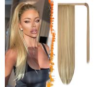 BARSDAR Raides Wrap Queue de Cheval Extension, 66cm Longue Raides Wrap Around Queue de Cheval pour Femmes Synthétique Blond Clip in Ponytail Extension Cheveux Postiche - Clair Cendre Blond Mixte