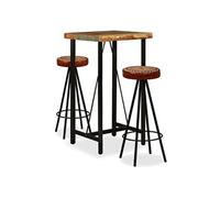 Vidaxl Ensemble De Bar 3 Pcs Bois De Récupération Cuir Véritable Et Toile Brun