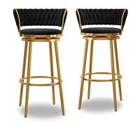 Barstools Set 1/2/3/4, Ferme, comptoir industriels, tabourets Bar pivotants Ronds de la Cuisine House intérieure Black Velvet Seat Metal Frame (2pcs 75cm)