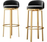 Barstools Set tabourets à comptoir pivotant Chaise de Bar Velours rembourré avec Dossier Bas, Repose-Pieds Jambes en métal doré, Hauteur du siè (Noir, 65 cm)