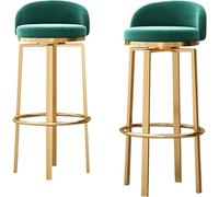 Barstools Set tabourets Barre comptoir pivotant Chaise de Bar Velours rembourré avec Dossier Bas, Repose-Pieds Jambes en métal doré, Hauteur du siè (Vert, 75 cm)