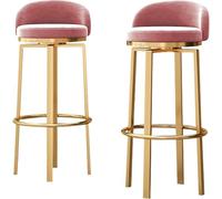 Barstools Set tabourets Barre comptoir pivotant Chaise de Bar Velours rembourré avec Dossier Bas, Repose-Pieds Jambes en métal doré, Hauteur du siè (Rose, 75 cm)