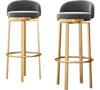 Barstools Set tabourets Barre comptoir pivotant Chaise de Bar Velours vers Le Dos, Repose-Pieds Jambes en métal doré, Hauteur du siè (Gris, 75 cm)