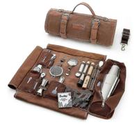 Bartender Kit Bag with Cocktail Shaker Set - Waxed Canvas Travel Bar Tools Bag 17-piece Mixology Kit - Mobile Bartending Kits