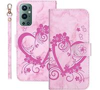 Bartern Coque pour OnePlus 9 Pro 5G Rabat,Housse pour OnePlus 9 Pro 5G Clapet,Aimer/Cœur Portefeuille Etui avec Fonction Support et Porte-Carte,Cuir PU Flip Cover Case.Rose