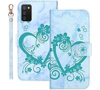 Bartern Coque pour Samsung Galaxy A02S Rabat,Housse pour Samsung A02S Clapet,Aimer/Cœur Portefeuille Etui avec Fonction Support et Porte-Carte,Cuir PU Flip Cover Case.Vert