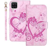 Bartern Coque pour Samsung Galaxy A12 Rabat,Housse pour Samsung M12 Clapet,Aimer/Cœur Portefeuille Etui avec Fonction Support et Porte-Carte,Cuir PU Flip Cover Case.Rose