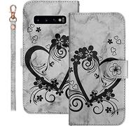 Bartern Coque pour Samsung Galaxy S10+ Rabat,Housse pour Samsung Galaxy S10 Plus Clapet,Aimer/Cœur Portefeuille Etui avec Fonction Support et Porte-Carte,Cuir PU Flip Cover Case.Noir