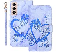 Bartern Coque pour Samsung Galaxy S21 5G Rabat,Housse pour Samsung Galaxy S21 5G Clapet,Aimer/Cœur Portefeuille Etui avec Fonction Support et Porte-Carte,Cuir PU Flip Cover Case.Bleu