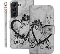 Bartern Coque pour Samsung Galaxy S22 5G Rabat,Housse pour Samsung Galaxy S22 5G Clapet,Aimer/Cœur Portefeuille Etui avec Fonction Support et Porte-Carte,Cuir PU Flip Cover Case.Noir
