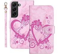 Bartern Coque pour Samsung Galaxy S22 5G Rabat,Housse pour Samsung Galaxy S22 5G Clapet,Aimer/Cœur Portefeuille Etui avec Fonction Support et Porte-Carte,Cuir PU Flip Cover Case.Rose