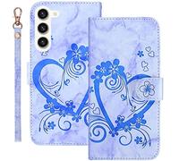 Bartern Coque pour Samsung Galaxy S23 Rabat,Housse pour Samsung S23 Clapet,Aimer/Cœur Portefeuille Etui avec Fonction Support et Porte-Carte,Cuir PU Flip Cover Case.Bleu