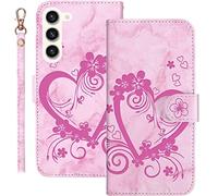 Bartern Coque pour Samsung Galaxy S23 Rabat,Housse pour Samsung S23 Clapet,Aimer/Cœur Portefeuille Etui avec Fonction Support et Porte-Carte,Cuir PU Flip Cover Case.Rose