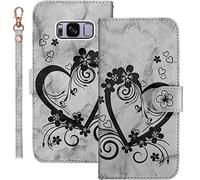 Bartern Coque pour Samsung Galaxy S8 Rabat,Housse pour Samsung S8 Clapet,Aimer/Cœur Portefeuille Etui avec Fonction Support et Porte-Carte,Cuir PU Flip Cover Case.Noir