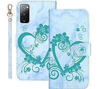 Bartern Coque Samsung Galaxy S20 FE 5G Rabat,Housse Samsung S20 FE 5G Clapet,Aimer/Cœur+Fleurs Portefeuille Etui avec Fonction Support et Porte-Carte,Marbrure Cuir PU Flip Cover Case.Vert