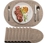 BARTHKIT Lot de 8 sets de table ovales antidérapants et résistants à la chaleur en cuir double couche imperméables faciles à nettoyer pour cuisine, salle à manger, table basse, bureau, abricot