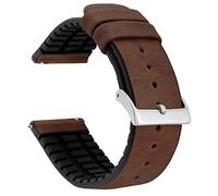 BARTON WATCH BANDS, 20mm Walnut Brown - Leather and Rubber Hybrid Watch Bands with Integrated Quick Release Spring Bars - 316L Stainless Steel - Choose Strap Color & Width
