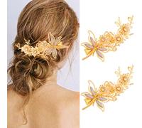 BARTOSI Lot de 2 pinces à cheveux en forme de libellule dorées pour mariée - Accessoires de cheveux pour femmes et filles