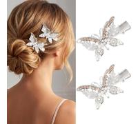 Bartosi Lot de 2 pinces à cheveux en forme de papillon avec strass Argenté