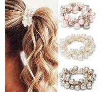 BARTOSI Lot de 3 chouchous avec perles sans dommages, élastiques pour queue de cheval, accessoires de cheveux pour femmes et filles