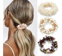 BARTOSI Lot de 3 chouchous élastiques à cheveux avec perles blanches pour queue de cheval pour femmes et filles