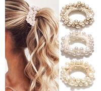 BARTOSI Lot de 3 chouchous en perles de champagne pour queue de cheval - Accessoires de cheveux pour femmes et filles