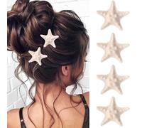 BARTOSI Lot de 4 barrettes à cheveux en forme d'étoile de mer blanches avec étoiles de mer, sirène, accessoires de cheveux décoratifs pour femmes et filles